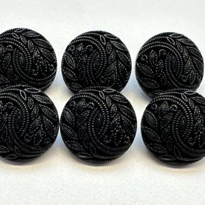 Black buttons 20mm textured vine design a set of six