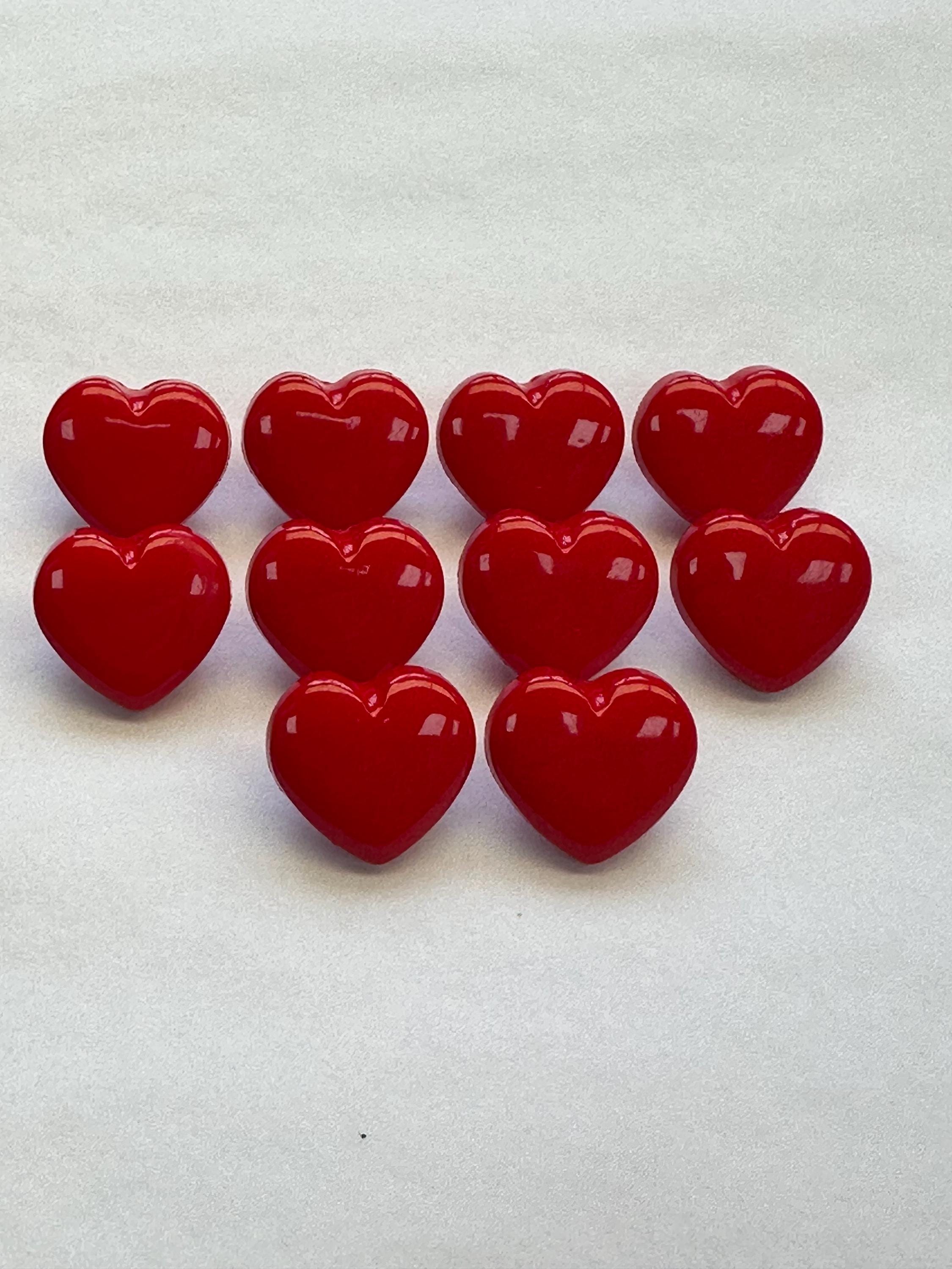 Red heart buttons 13mm glossy finish sold as a set of ten buttons