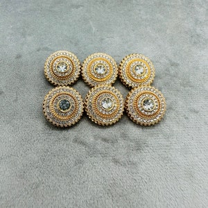 Rhinestone buttons silver in a gold-tone metal setting 18mm a set of 6