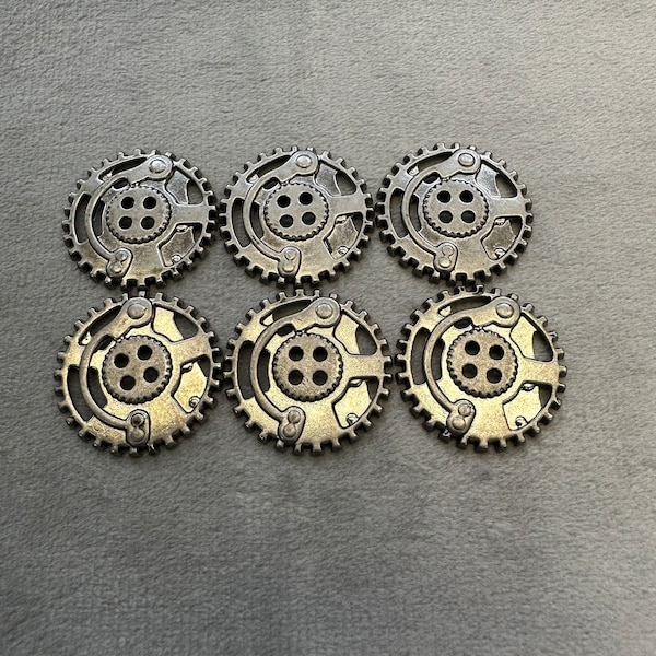 Boutons en métal argentés steampunk par Dill 23 mm, lot de 6