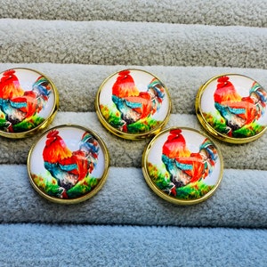 Cockerel buttons multicoloured 21mm a set of 5 glass and metal
