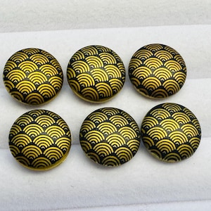 Black buttons 15mm a set of six with a gold-tone Art-Deco inspired design