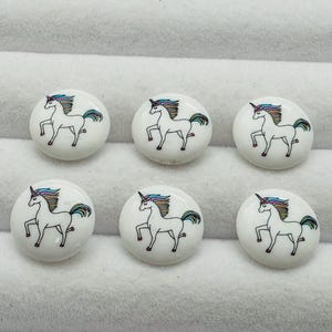 Unicorn buttons 13mm a set of six with a rainbow mane