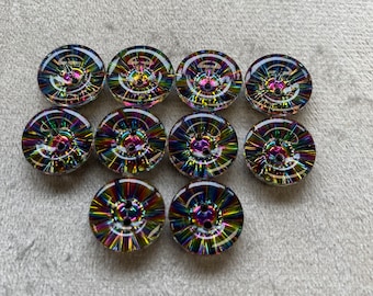 Gem buttons rainbow effect iridescent finish 12mm a set of 10