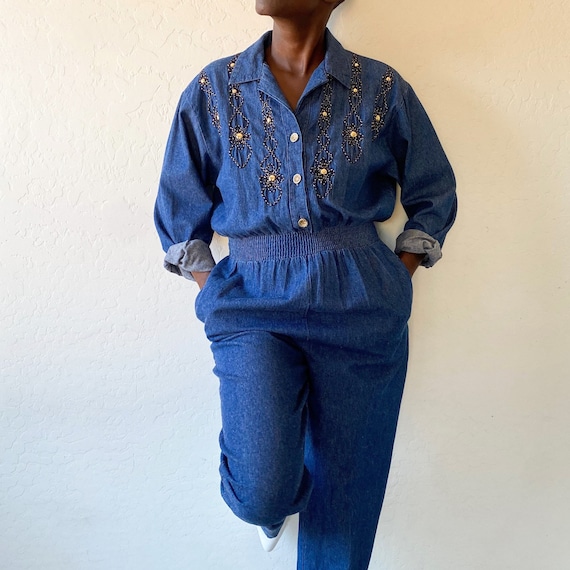 Vintage Denim and Embroidered Jumpsuit