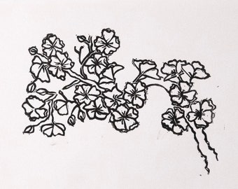 Cherry Blossom hand-printed A5 linocut