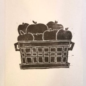 Basket of Apples hand-printed A5 linocut