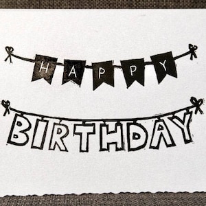Birthday banner hand-printed linocut card