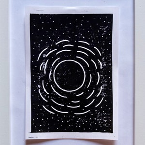 Moonbeam hand-printed A5 linocut