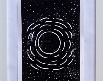 Moonbeam hand-printed A5 linocut