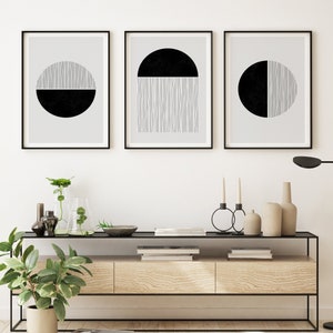 Set Of Three Abstract Black And White Modern Prints For Home, Monochrome decor line art, set of prints for home, modern art
