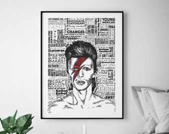 The Songs Of Bowie Illustration Unframed Print Typography Illustration A4 A3 A2 Wall Decor Poster Music