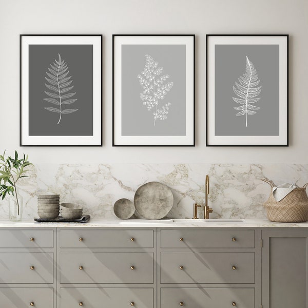 Set of 3 Contemporary Floral Prints, modern set of leaf prints, fern leaf, set of prints for home, contemporary trio prints, scandi home