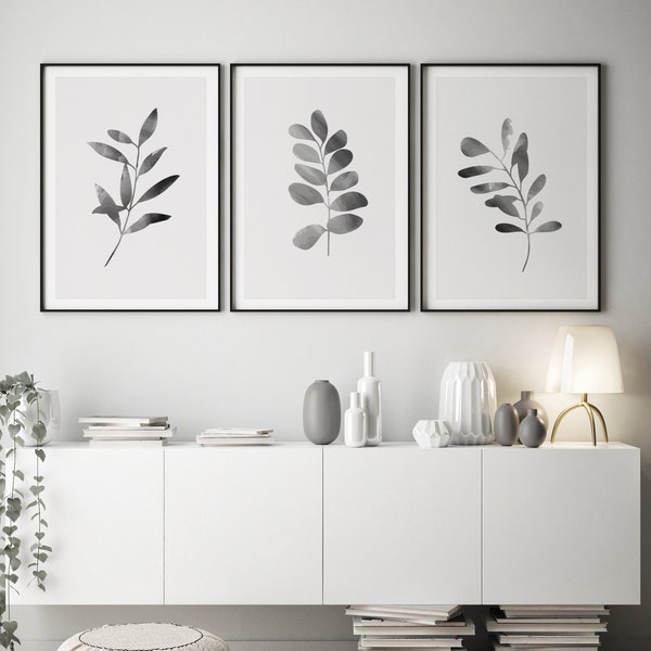 Black And White Modern Botanical Prints set of 3 For Home, wall decor line art, set of prints for home, botanical