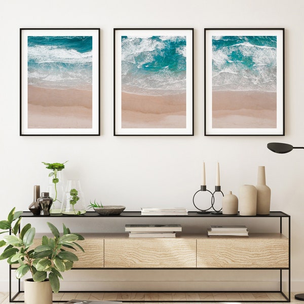 Set Of Three Beach Prints For Home, wall decor art, set of prints for home, coast seaside waves ocean sea