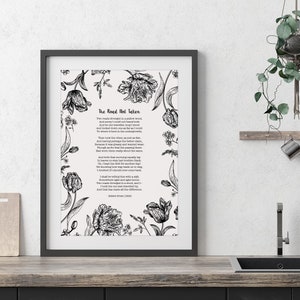 黒の花の詩、お気に入りの歌詞、パーソナライズされたプリント。自分の言葉を使ってください。フレームなしのポスター A4、A3、A2。カスタムメイド