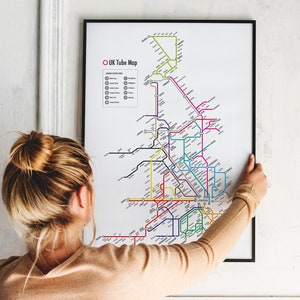 Tube Map of the UK Print for home. Bedroom. Gift. Wall Art. Custom Made. Underground. Travel.