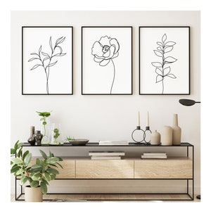 Floral Line Art Schwarz-Weiß-Drucke
