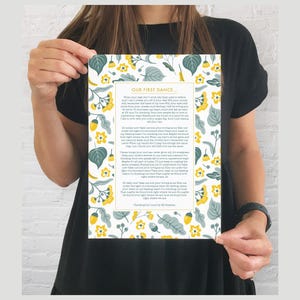 Impresión floral personalizada por encargo. Usa tus propias palabras. Póster de letras de poemas favoritos, regalo de lectura funeraria de aniversario de boda, 8x10, A4, A3