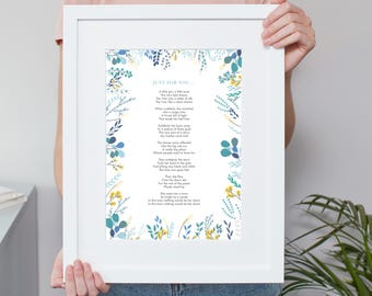 Use Your Own Words Floral Illustration Personalised Poem Print. Anniversary Gift. Framed. Wall Decor. Handmade. Custom Made