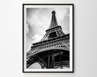 Black and White Eiffel Tower Print Paris Unframed Art Home Wall Decor Monochrome Contemporary Modern Photography