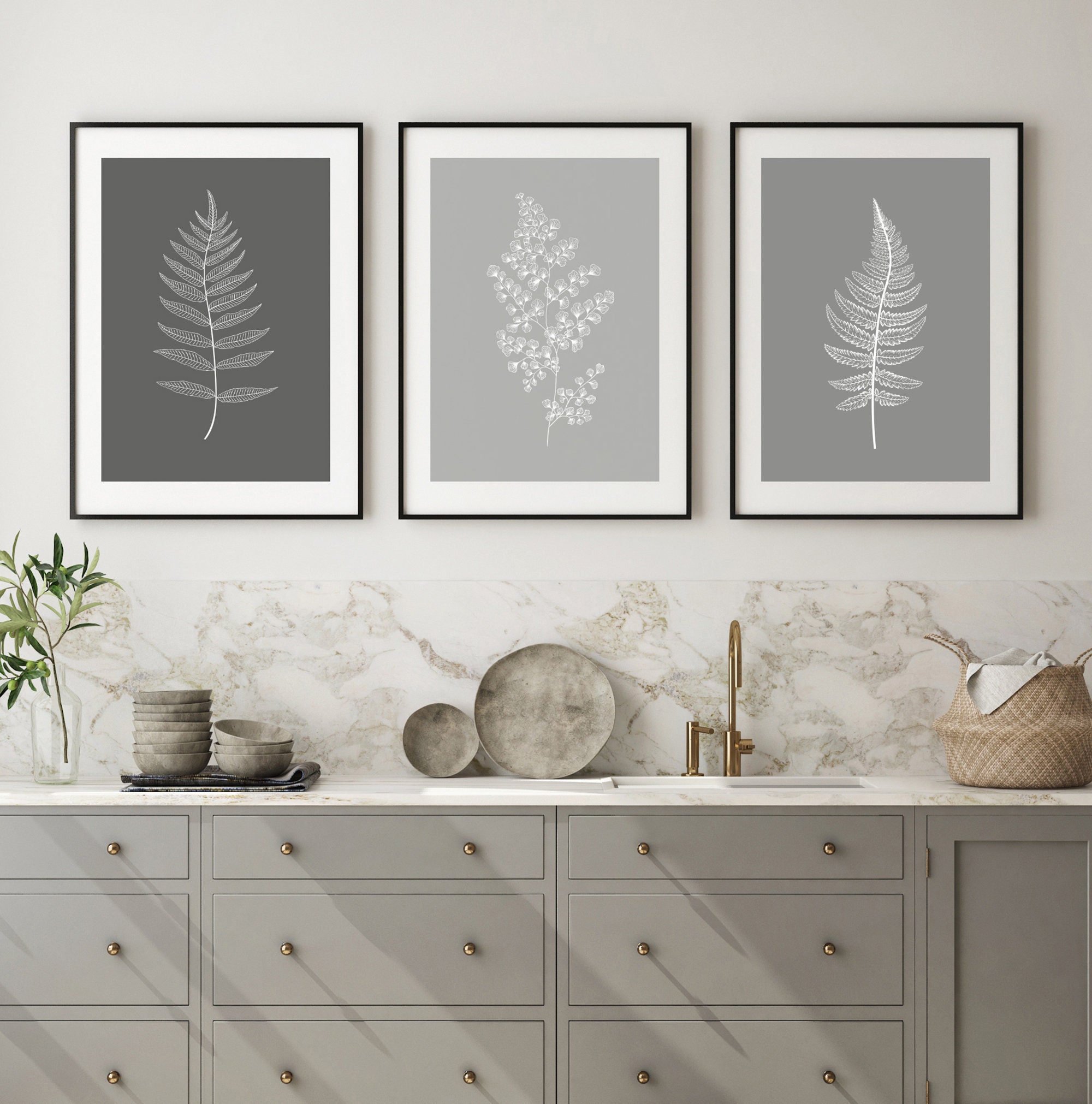 Set of 3 Contemporary Floral Prints, modern set of leaf prints, fern leaf, set of prints for home, contemporary trio prints, scandi home