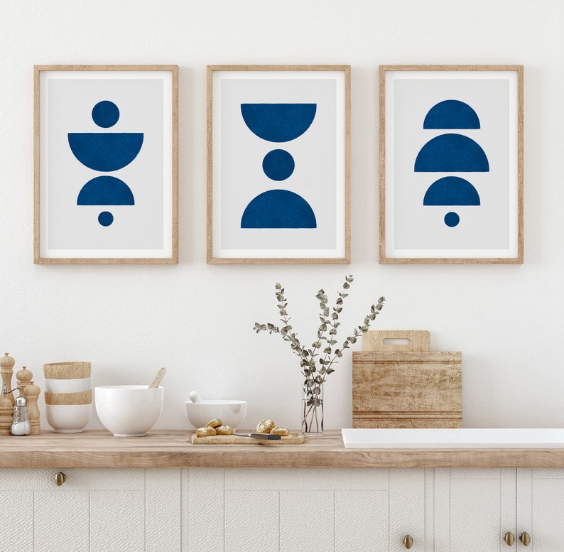 Set of Three Blue Abstract Prints Set of 3 for Home, Wall Decor Line ...