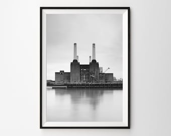Battersea Power Station London Black and White Print Unframed Art Home Wall Decor Monochrome Contemporary Modern Photography