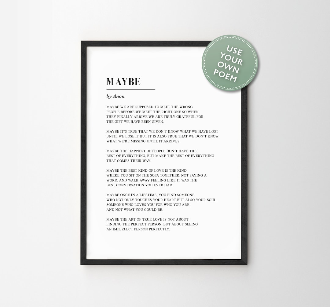 Maybe Wedding Poem Print Black and White Personalised Use Your Own ...