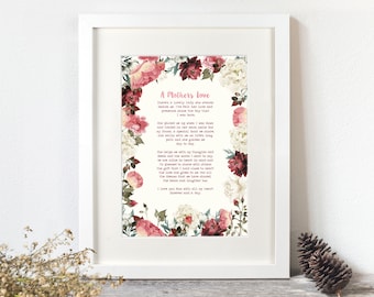 Floral Poem Personalised Print. Favourite Lyrics. Use Your Own Words. Unframed Poster A4, A3, A2. Custom Made. Anniversary Paper Gift