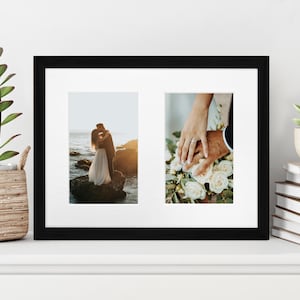Use Your Own 2 Wedding Photos Multi Aperture Picture Frame Custom Made Printing Photo Gift Wooden Handmade Art 4&quot; x 6&quot; Personalised