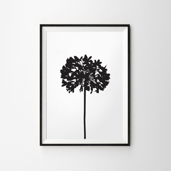 Black and White Flower Silhouette Print Unframed Art Home Wall Decor Monochrome Contemporary Modern Aerial Photography