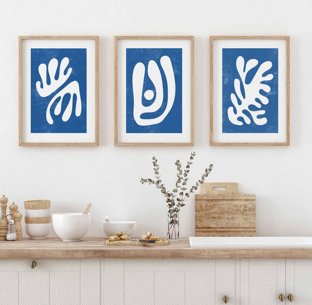 Set of Contemporary Blue Abstract Art Prints Set of 3 for Home, Wall ...