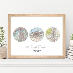Personalised Favourite UK Locations Map Print Home OS Maps Housewarming Journey Frame Keepsake Places Homeowner Circle Shape