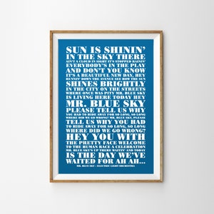Mr Blue Sky by Electric Light Orchestra Unframed song Lyrics Typography Print A4 A3 A2 Wall Decor Poster