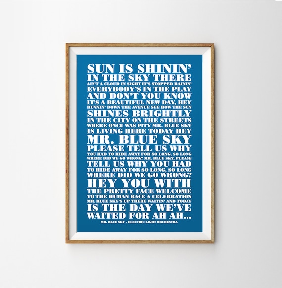 big blue dress lyrics Mr Sky by Electric Light Orchestra Unframed Song Typography Print A4 A3 A2 Wall Decor Poster luxire:UNKNOWN:mill Black & White Collar Size:XXL-44