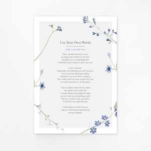 Personalised Floral Illustration Poem Print Use your Own Words Custom Made Poster Wedding Anniversary Funeral Reading Gift