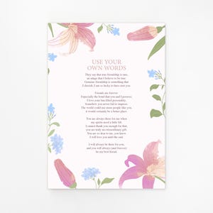 Personalised Floral Illustration Poem Print. Use your Own Words. Custom Made. Lyrics Poster Wedding Anniversary Funeral Reading Gift