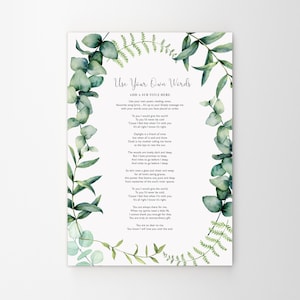 Your Favourite Poem Lyrics Words Personalised Print. Floral Unframed Poster 8x10,A4, A3, A2. Custom Made. Use Your Own Words. Botanical Gift