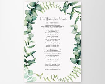 Your Favourite Poem Lyrics Words Personalised Print. Floral Unframed Poster 8x10,A4, A3, A2. Custom Made. Use Your Own Words. Botanical Gift