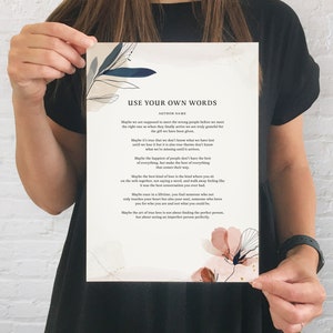 Gepersonaliseerde gedichtafdruk Op bestelling gemaakt Inlijsting beschikbaar Gebruik je eigen woorden Op maat gemaakte bruiloft voorlezen Geloften Herdenking