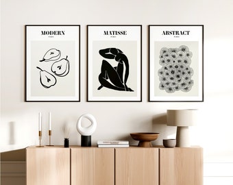 3er Set Home Art Prints. Moderne Wanddekoration für Zuhause. Schwarz und Weiß. Abstrakte Kühne Zeitgenössische Kunst Handgemacht Auf Bestellung
