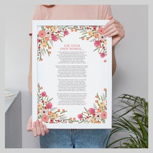 Utilice su propia impresión personalizada de palabras. Letras de poemas favoritos Cartel floral Aniversario de boda Regalo de lectura funeraria 8x10,A4,A3