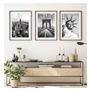 Set of 3 Black and White New York City Prints, NYC prints, modern landmark posters of New York, monochrome NYC prints