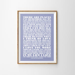 In My Life by The Beatles Unframed song Lyrics Typography Print A4 A3 A2 Wall Decor Poster
