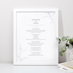 Custom Made Floral Line Art Poem Print. Personalised Wedding Reading Gift. A5 8x10 A4 A3