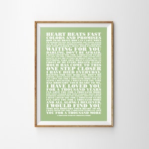 A Thousand Years by Christina Perri Ungerahmt Song Lyrics Typografie Druck A4 A3 A2 Wand Dekor Poster