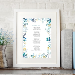 Use Your Own Words Floral Illustration Personalised Poem Print. Anniversary Gift. Framed. Wall Decor. Handmade. Custom Made