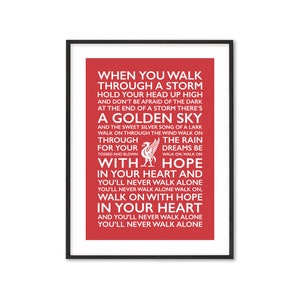 You'll Never Walk Alone Lyrics Print Framed Poster Liverpool Home Wall Decor LFC Liver Bird