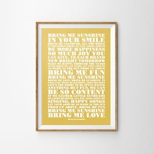 Bring Me Sunshine Unframed song Lyrics Typography Print A4 A3 A2 Wall Decor Poster
